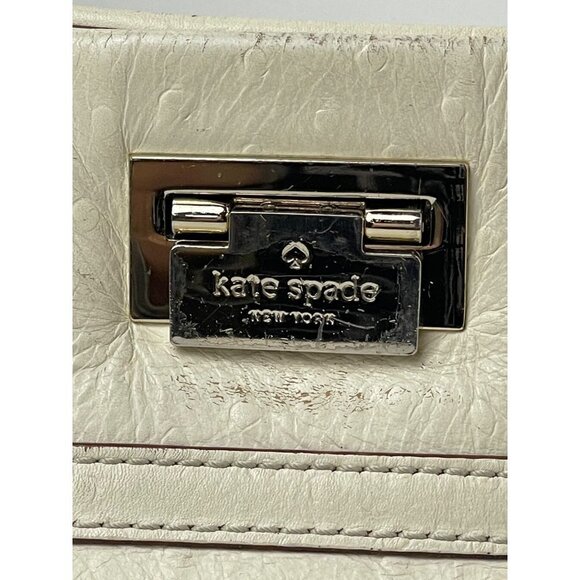 Kate Spade Cream Wellesley Ostrich Embossed‎ Leather Tote Shoulder Handbag Purse - Picture 6 of 12